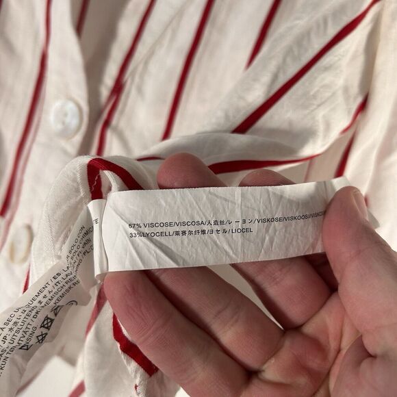 JOA Blouse Womens Medium White Red Striped Button Up Long Sleeve - Picture 7 of 8